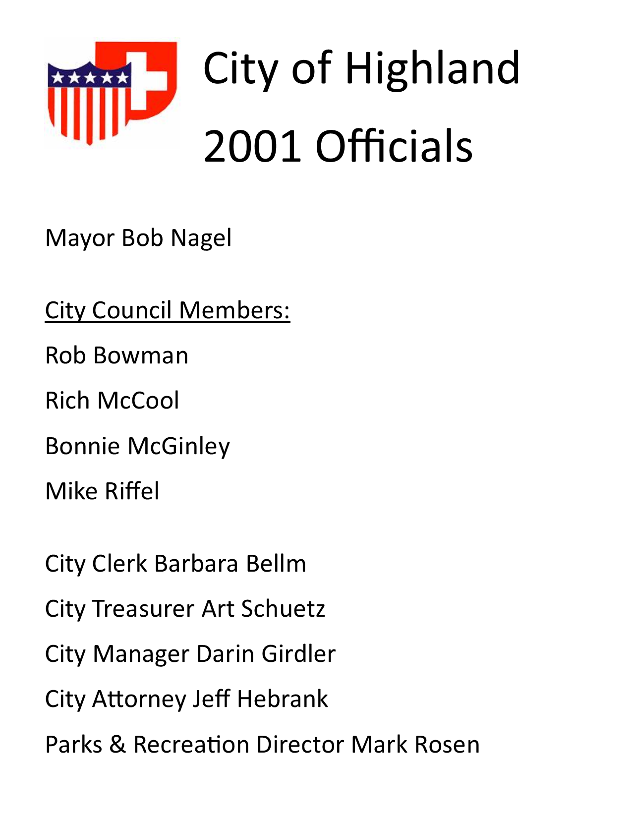 2001 City Officials